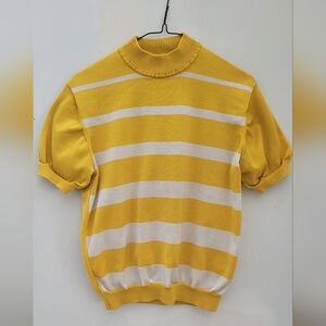Yellow and White Striped Short Sleeve Sweater Vintage Italian Minarelli M/l